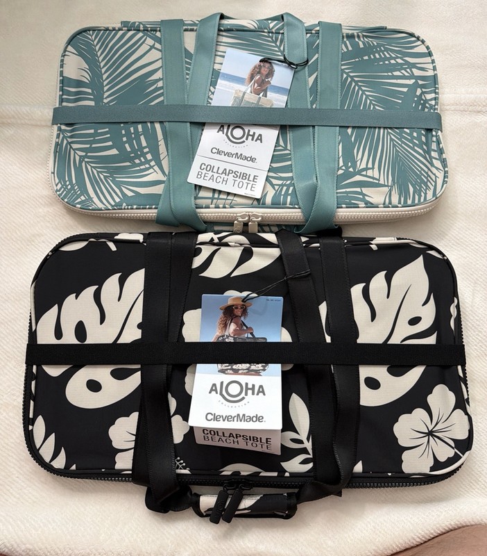 LOT of 2 ALOHA Collection CleverMade Collapsible Beach Tote Bag NWT