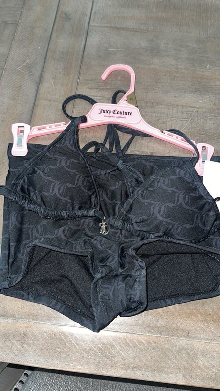 Juicy Couture Black Mesh Rhinestone Logo Bralette & Shorts Set XS
