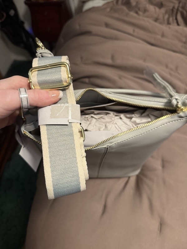 Katie Loxton Gray Pebbled Medium Shoulder Bag Gold Hardware Zip Detachable Strap gallery