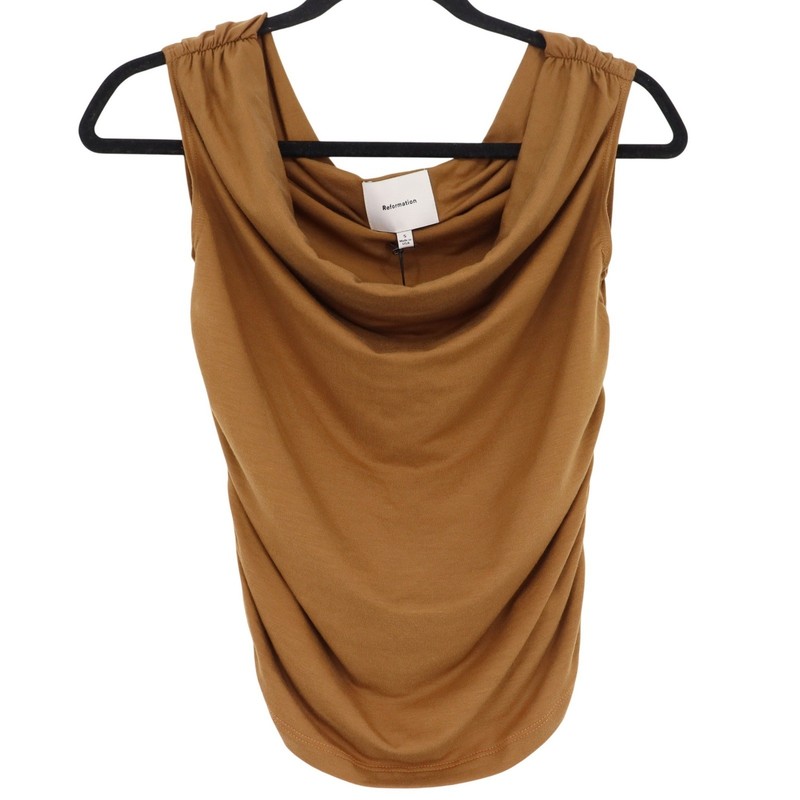 Reformation Darcy Knit Top Ruched Off The Shoulder Size Small Bronze Brown NWT