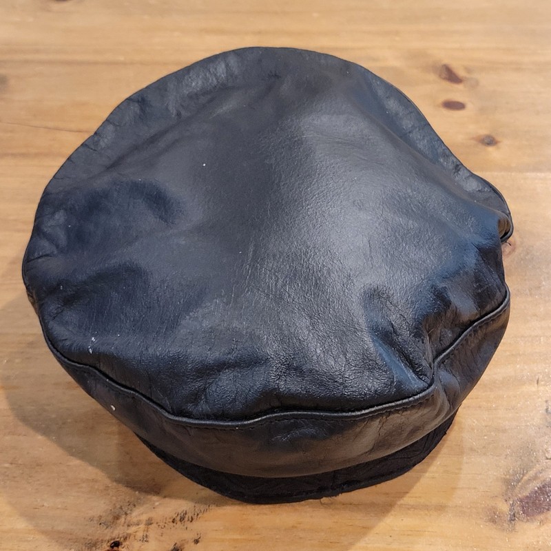 Vtg Black Leather Greek Fisherman Hat Medium Made in USA Mariner Biker Cap M gallery