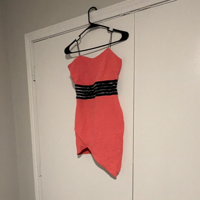 Women’s Coral/Black Colorblock Sweetheart Strap Bodycon Mini Dress Size S