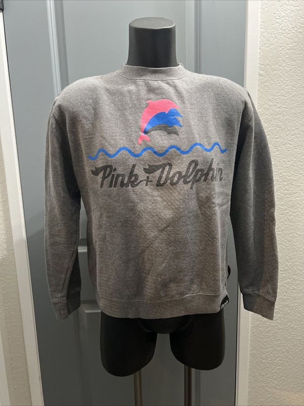 Pink Dolphin Men M Gray Graphic Logo Pullover Crew Sweatshirt Shirt