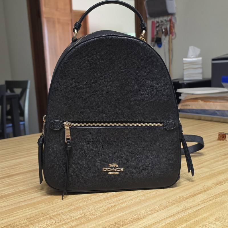 Coach Black Backpack Top Handle Zip Gold Hardware Adjustable Strap Pockets