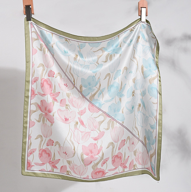 100% Mulberry Silk Scarf Shawl 65X65cm Neckerchief floral Print Bandana Wrap new