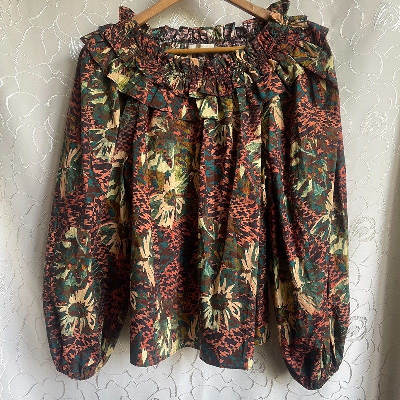 Ulla Johnson Olga Ruffle Blouse Prisme Floral Geometric Print Woman Size 4 S-M