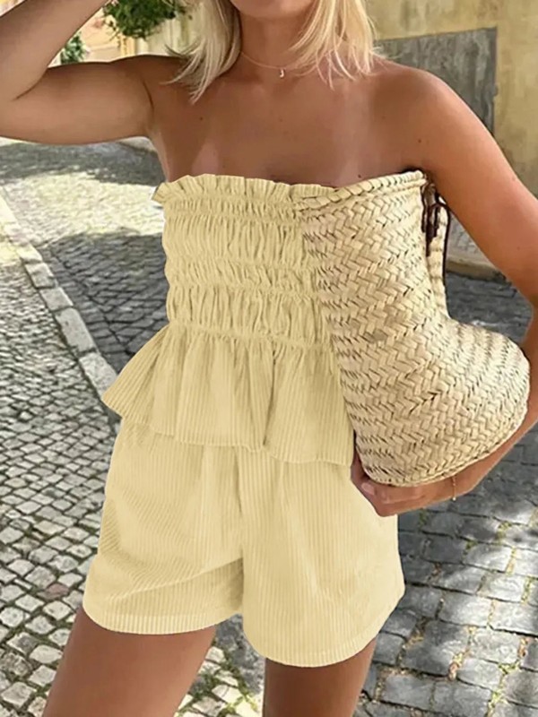 Women’s Yellow Solid Strapless Smocked Sleeveless Romper Shorts Size 00 Regular