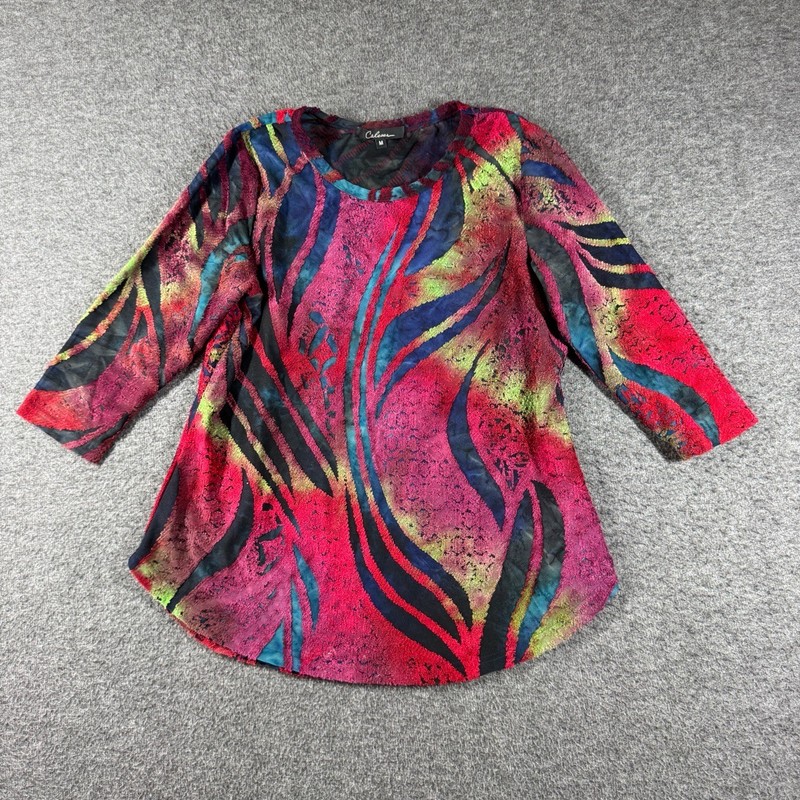 Caleesa 3/4 Sleeve Top Shirt Womens M Multi-color Abstract Wavy Textured