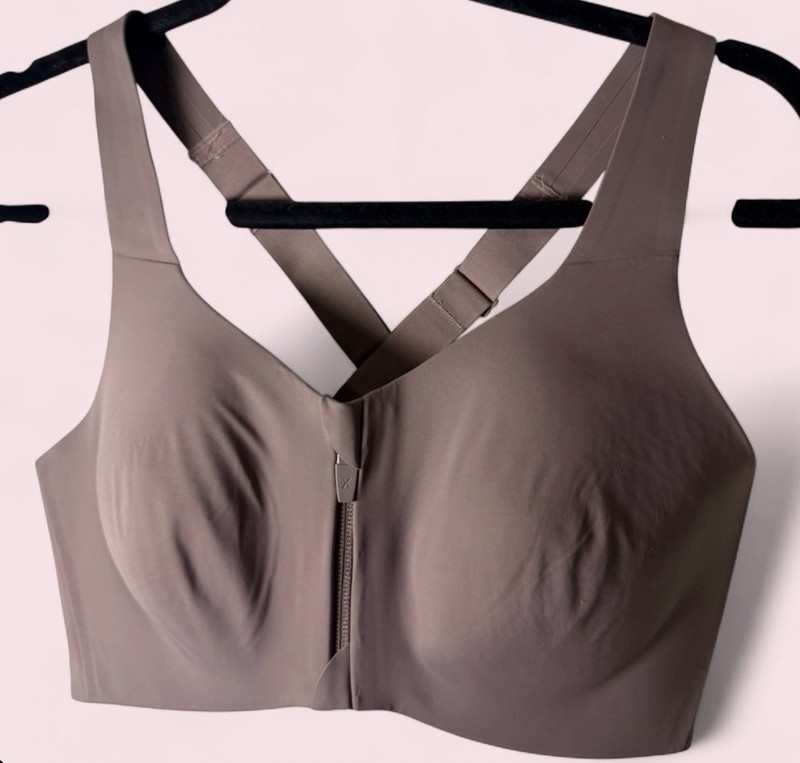 Knix Zip Front Crossback Wireless High Support Sports Bra Gray Size 6