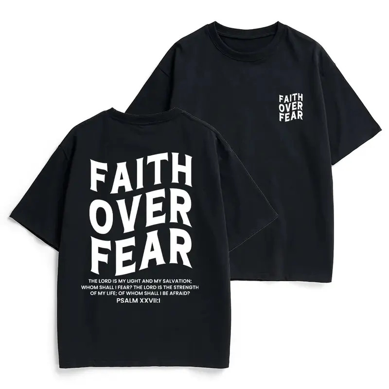 Christian Shirt Faith Over Fear Jesus Religious Graphic T-Shirt Gift Tee