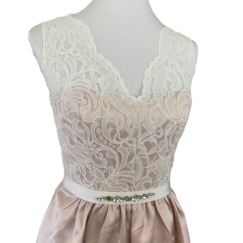 After Six Cameo Blush Pink Lace Cocktail Length V-Neck Party Dress sz 16 New gallery