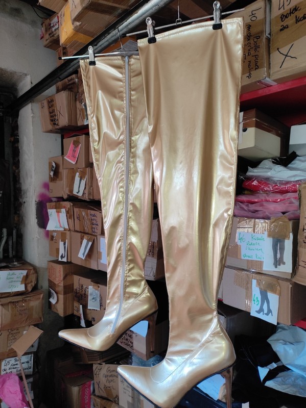 Handmade Over The Knee Boots Patent Heel Height 13cm Gold Size 42 43 44 45 46 47