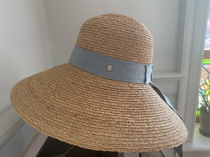 HELEN KAMINSKI CORI RAFFIA HAT NATURAL/CHALK BLUE NEW/TAG