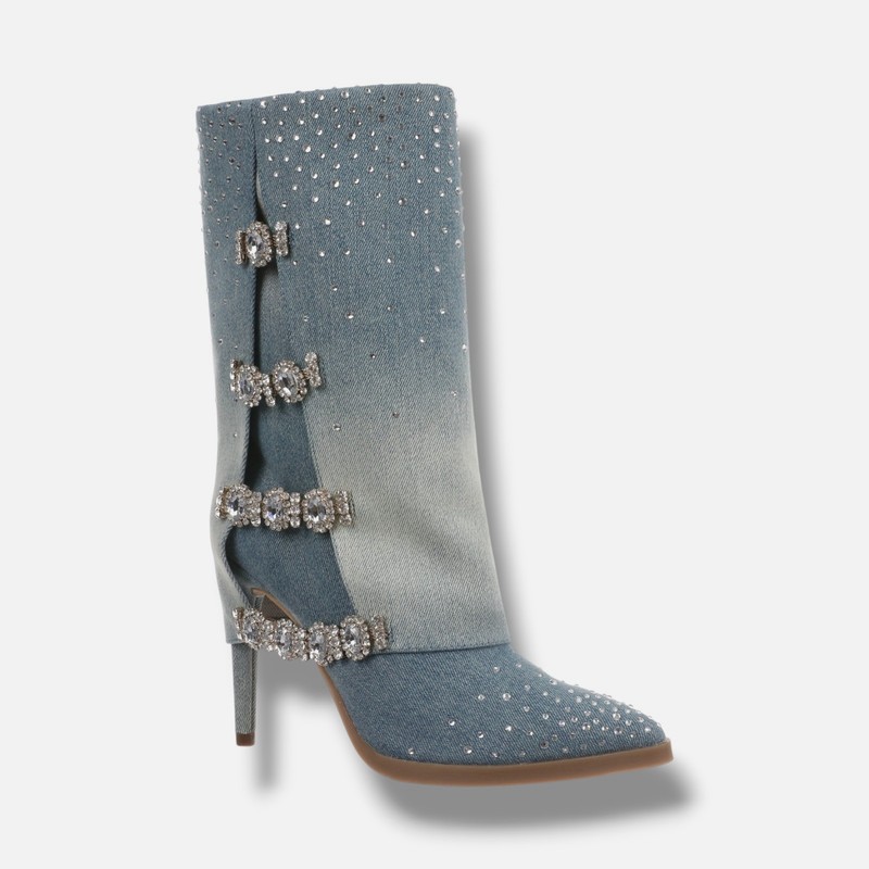 Thalia Sodi Women’s Blue Denim Nami Embellished Dress Boots Shoes Size 9M