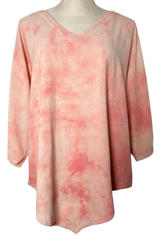 OH MY GAUZE! Lynn Tie Dye Dolman Asymmetric Top Pink Sz 3 US XXL Lagenlook EC