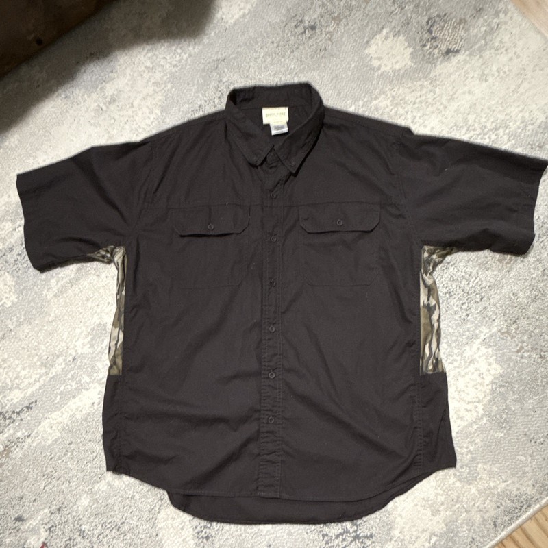 Rustic Ridge Men’s 2XL Black Solid Short Sleeve Button-Up Point Collar Pocket