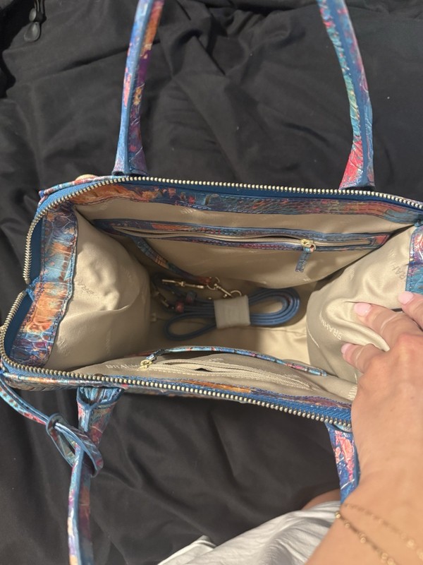 Brahmin Melbourne Multicolor Croc Embossed Zip Satchel Medium Gold Hardware gallery