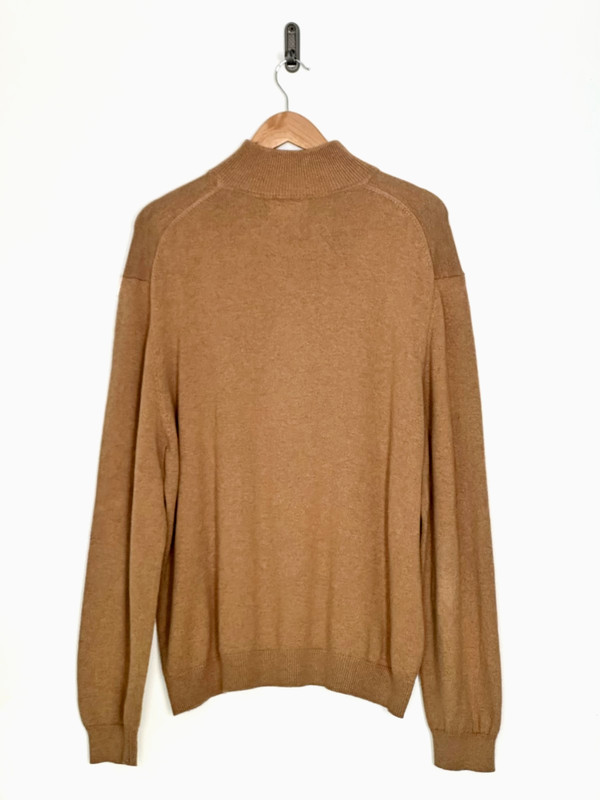 Eddie Bauer Mens Large Cotton Cashmere Quarter Zip Sweater Camel Brown gallery