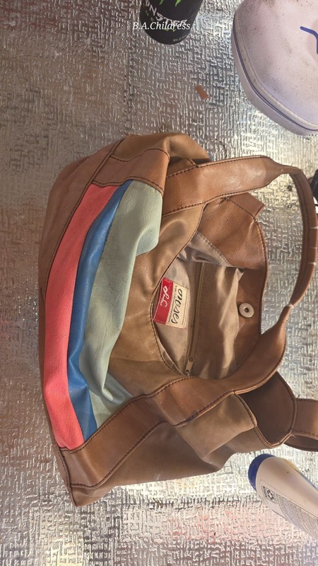 Fossil Brown Multi Colorblock Shoulder Bag Shoulder Strap Magnetic Closure