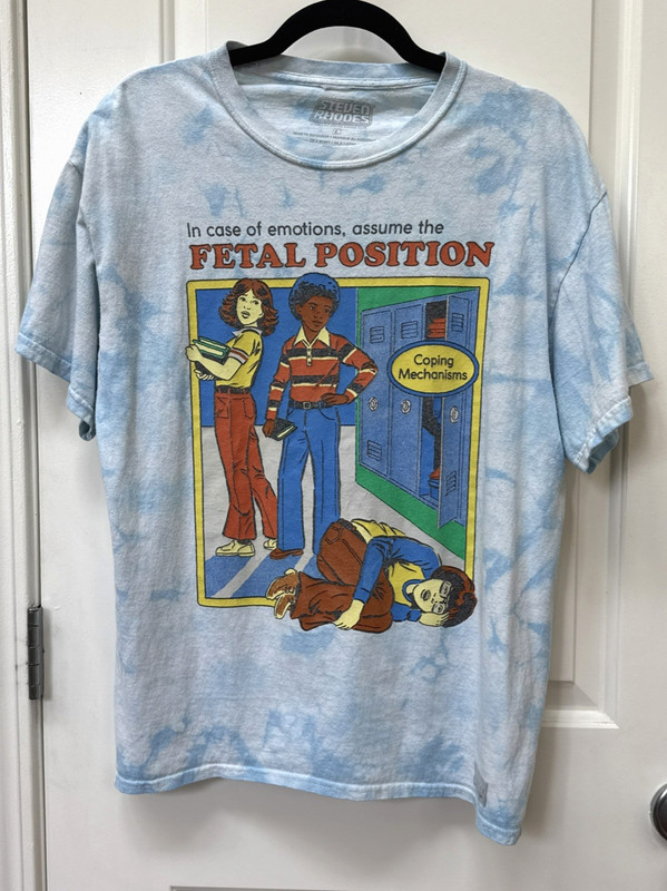 Steven Rhodes Unisex T-Shirt L Coping Mechanism Fetal Position Tee Graphic Print