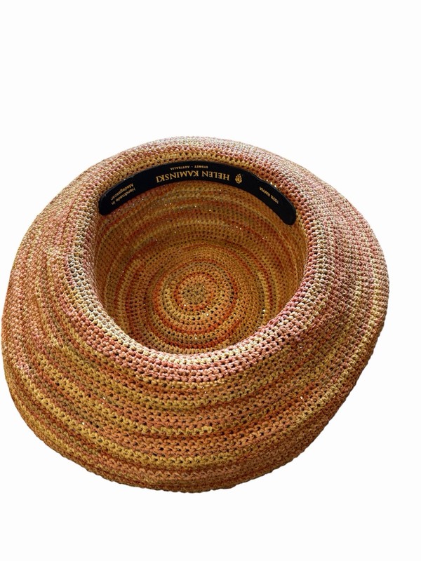 Helen Kaminski Raffia Sun Hat Wide Brim Striped Brown/Tan One Size Women gallery