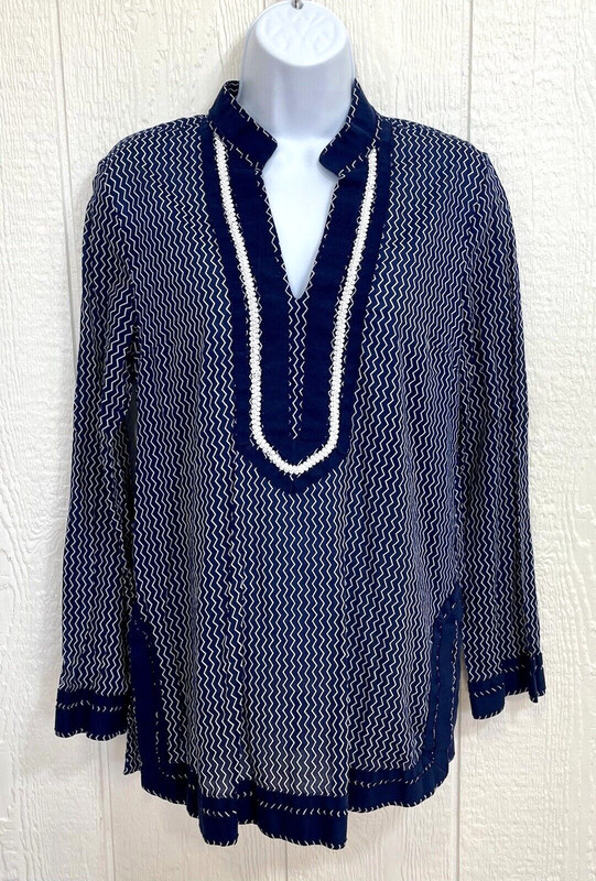 Kenar Shirt Women’s Size Medium Blue Tunic Long Sleeve Cotton (tt73)