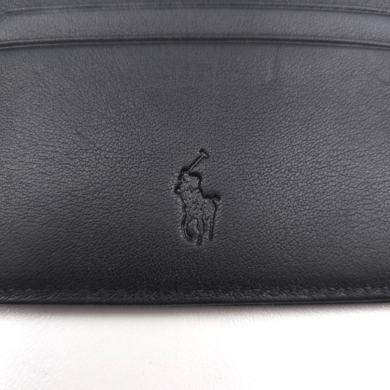 Polo Ralph Lauren Black Smooth Leather Card Case Wallet Embossed Logo w/ Box NWT gallery