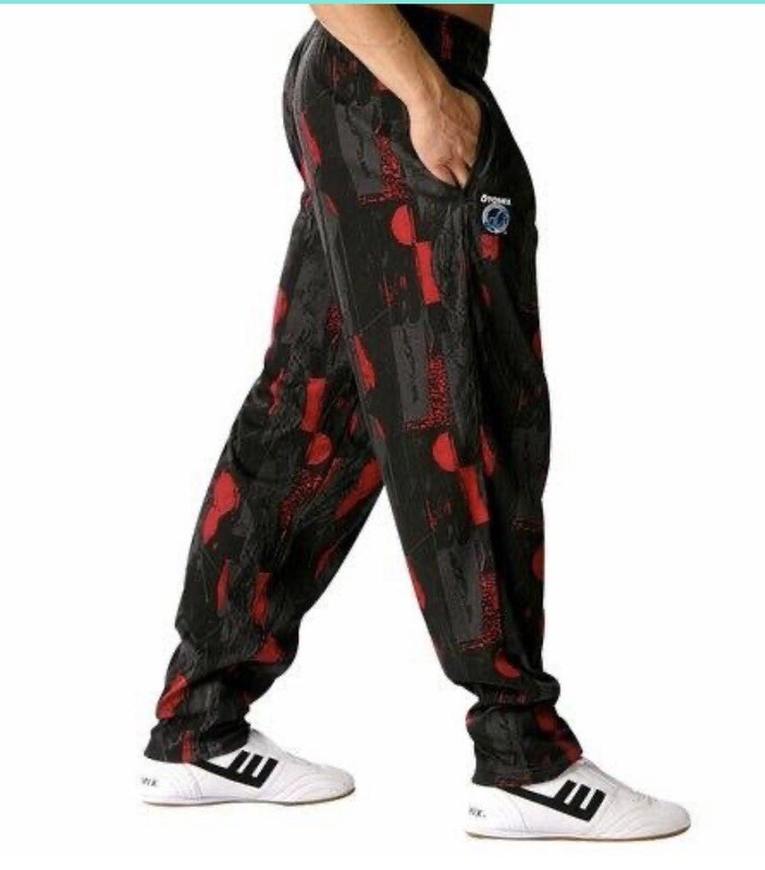 OTOMIX Bodybuilding Workout pants MIDNIGHT LAZER – Red Black Baggy Oldschool Gym