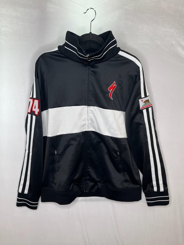 Specialized Jacket Mens Large Black White Track Full Zip Cycling Logo Stripes