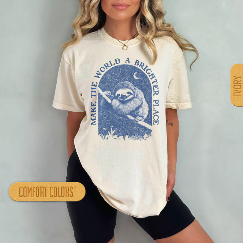 Retro Sloth Graphic Animal Print Comfort Tee