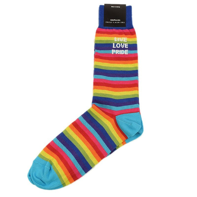 THE MENS STORE Rainbow LIVE LOVE PRIDE Cotton Blend Crew Socks 10-13 Italy NWT