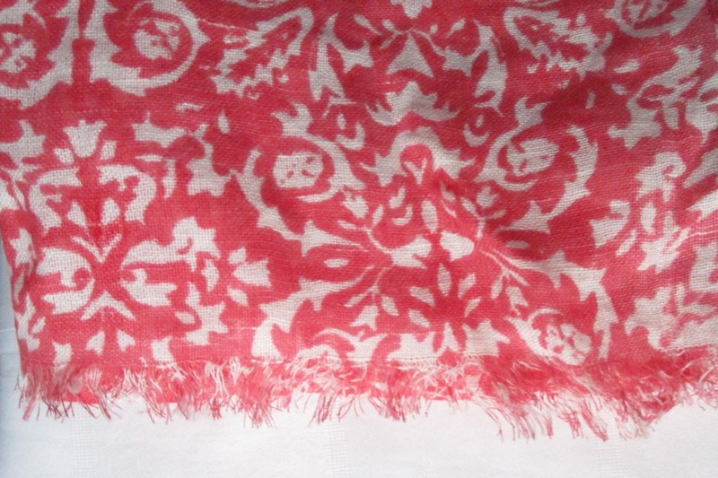 Ann Taylor LOFT Linen Cotton Coral and White Scarf Muslin Feel Made in INDIA gallery