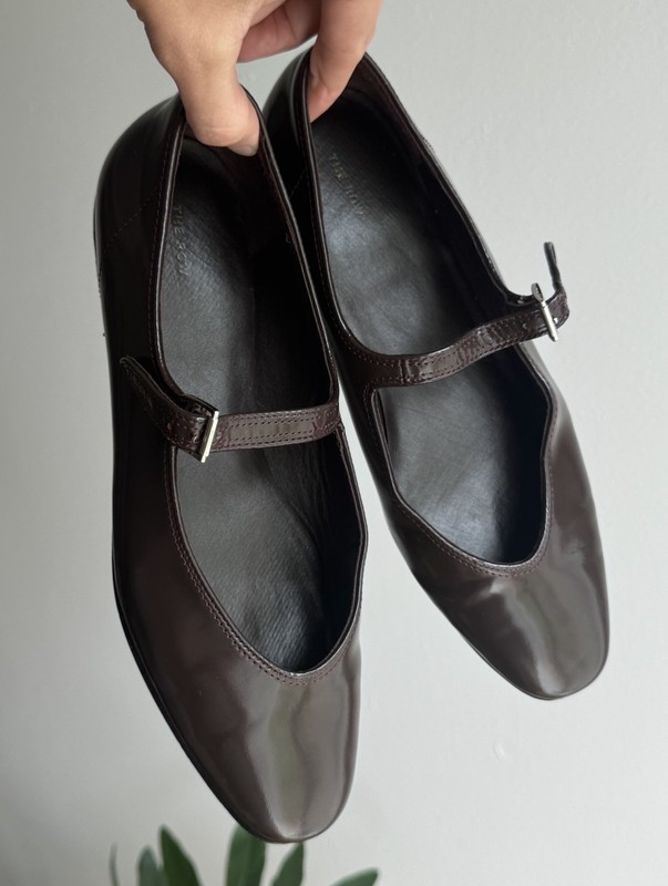 THE ROW Brown Patent Leather Mary Jane Flats Buckle Strap 38 EU / 8 US
