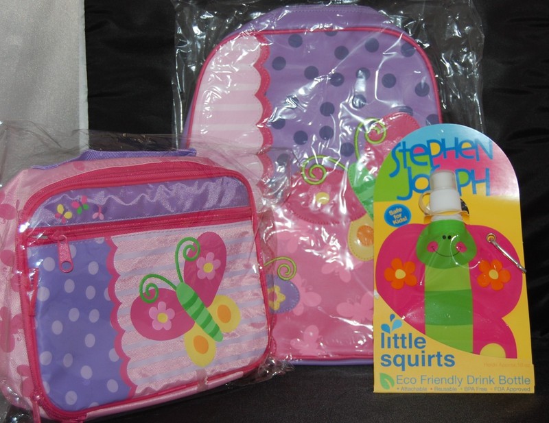 stephen joseph Butterfly backpack, lunch box and little squirts drink bottle