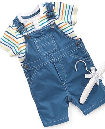 First Impressions 2 Piece Shorts Overalls & Henley Shirt Set ~ New With Tags