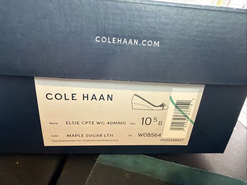 Cole Haan Womens Elsie II Pump Size 10.5B Tan Bow Cap Toe Wedge Dress Shoes gallery
