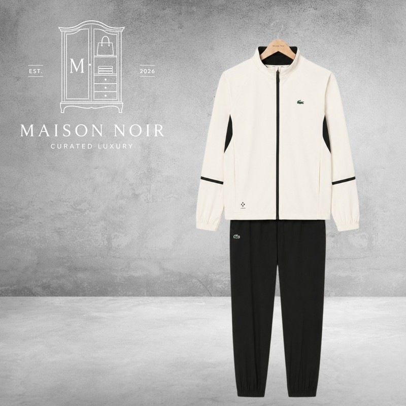 Lacoste x Daniil Medvedev Beige & Black Colorblock Graphic Tracksuit Size Large