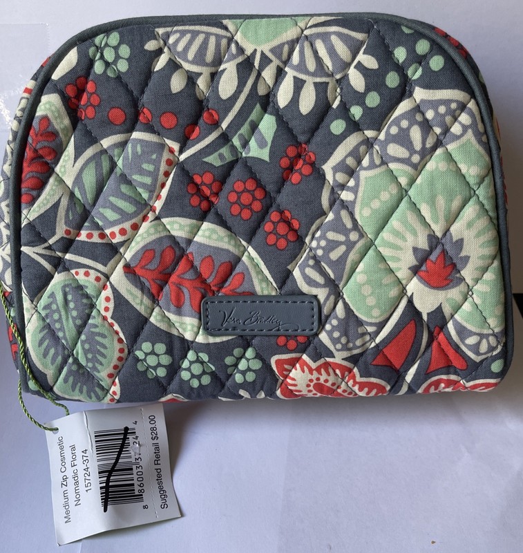 Vera Bradley Zip Cosmetic Bag w/ Plastic Lining in Nomadic Floral Pattern