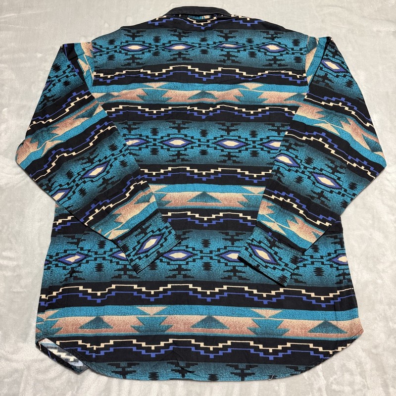 Cumberland Outfitters Western Shirt Mens Large Pearl Snap Aztec Navajo Turquoise gallery