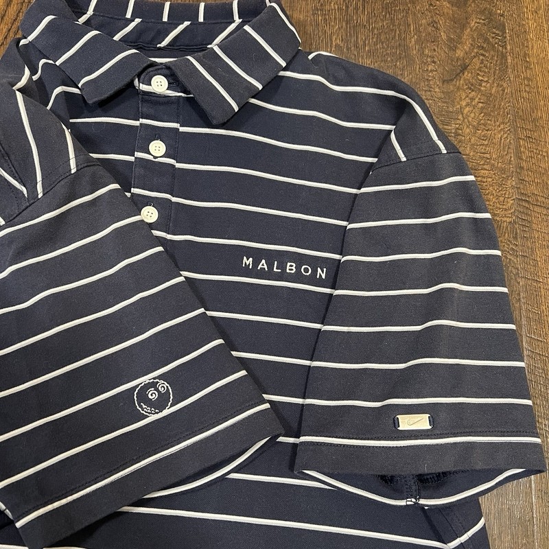 Nike Malbon Golf Polo Men’s Size Medium Navy Blue/White Striped Rare gallery