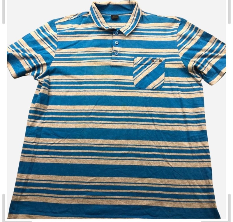 Oakley Men’s XL Regular Fit Blue/Gray Striped Polo Shirt Short Sleeve Pocket