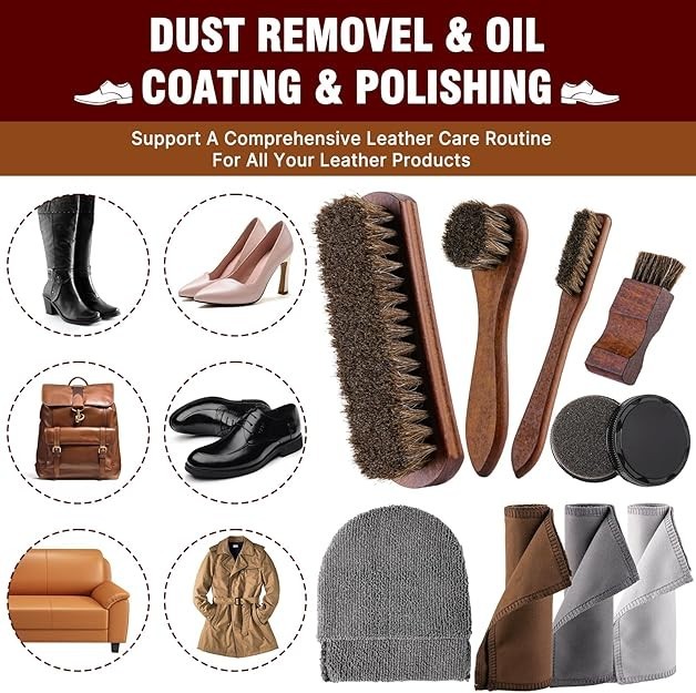Shoe Shine Kit – 15-in-1 Leather Shoe Polish & Care Set with 4 Horsehair Brus gallery