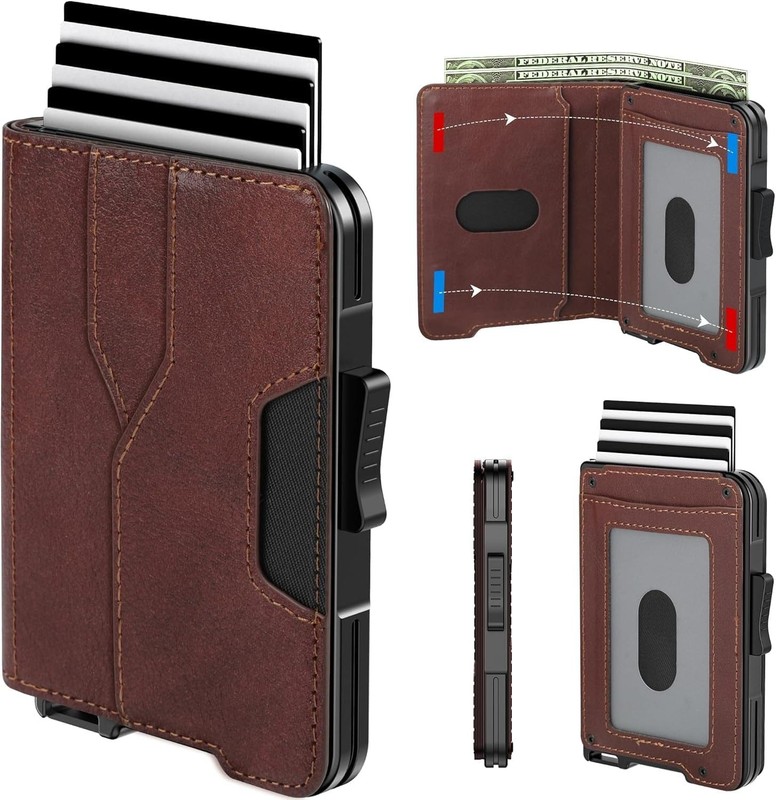 Abby Mens Slim Minimalist Wallet RFID Blocking Pop Up Credit Card Holder Case