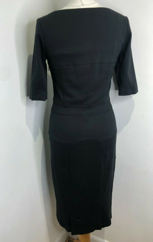 Amanda Wakeley black wool jersey scoop neck midi dress UK 10 VGC silk lined gallery