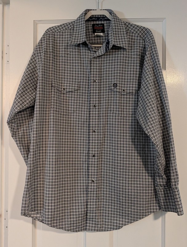 Wrangler George Strait Troubadour Shirt Mens XL Black Gray Geometric Pearl Snap