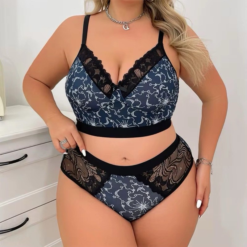 Plus Size Lace Lingerie Set Star Bra & Panty Sexy Women 1XL 2XL 3XL 4XL