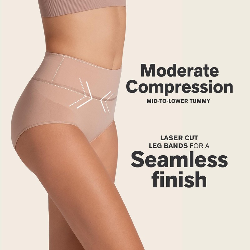 LEONISA High Waisted Classic Smoothing Brief Panties Beige Small $35 - NWT gallery