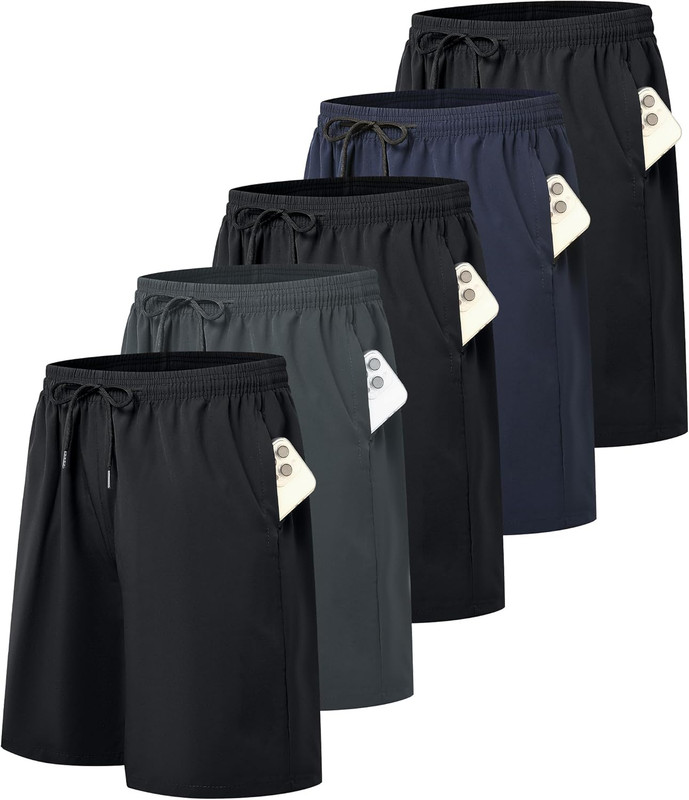 5-Pack Men’s Athletic Gym Shorts – Quick-Dry Basketball, Running, Workout Lightw