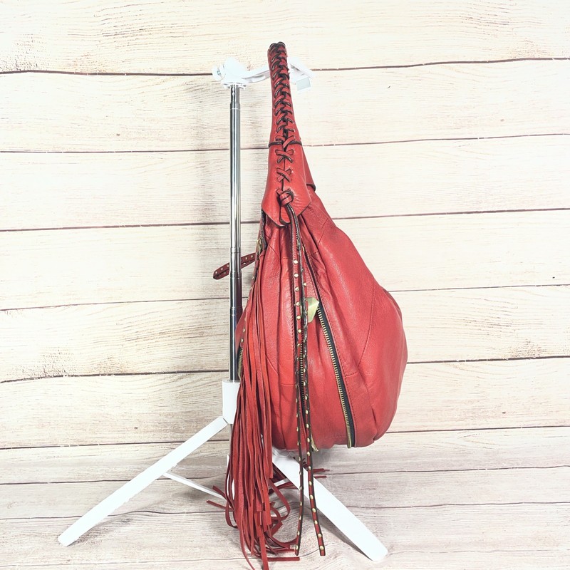 OrYANY Angie Red Leather Fringed Hobo Shoulder Bag RARE PRISTINE gallery
