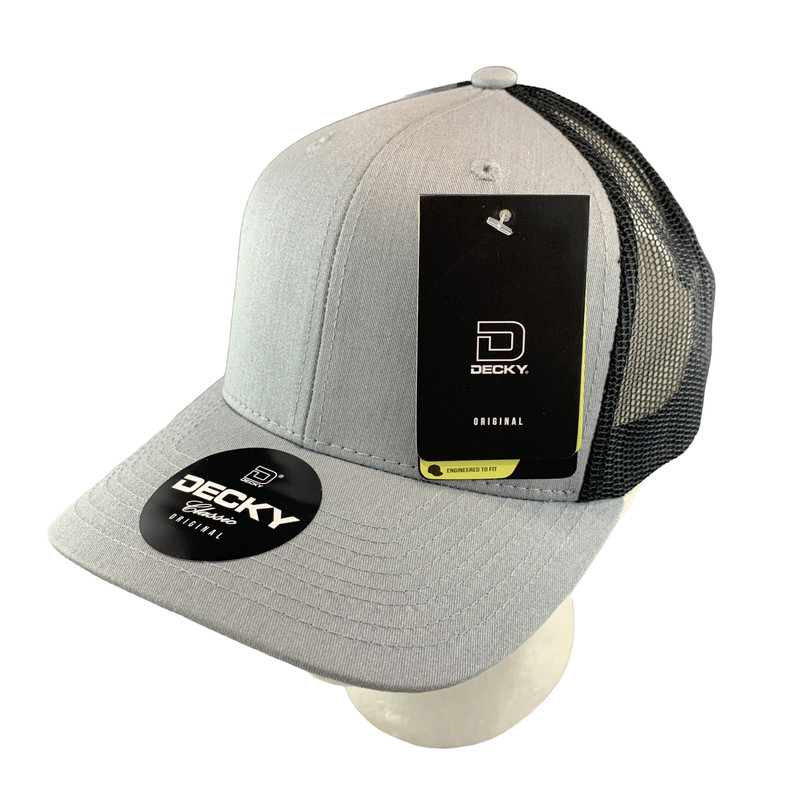 New Decky 6021 Trucker Cap 6 Panel Curved Bill Mid Profile Heather Gray Black